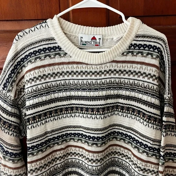 Vintage Florence Tricot Knit Sweater L — Cosby Style / 90s Textured Pattern